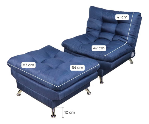 Sillón Con Taburete Futon Individual Sofa Cama Lino Hueso