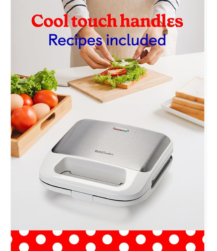 Betty Crocker 3en1 Sandwichera Wafflera Parrilla Maker Plus Blanco