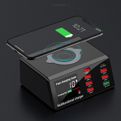 Estación De Carga Inalámbrica Cargador Usb Múltiple 8