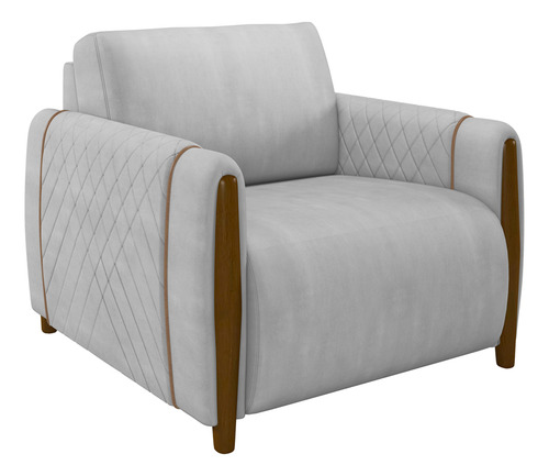 Kit Sofá 02 Lugares Sala Estar 168cm Com 02 Poltronas Flora Pés Madeira M03 Veludo Cinza