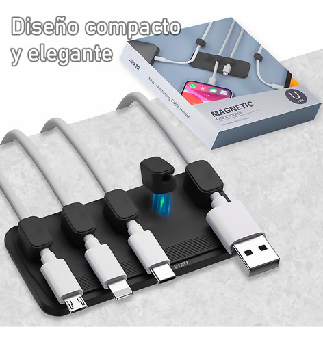 Soporte Con Clips Magnético Para Organizar Cables Escritorio