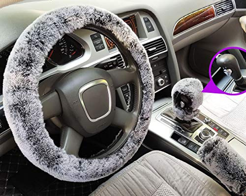 Acdiac 3pcs Fuzzy Car Steering Wheel Covers Winter Faux Wool