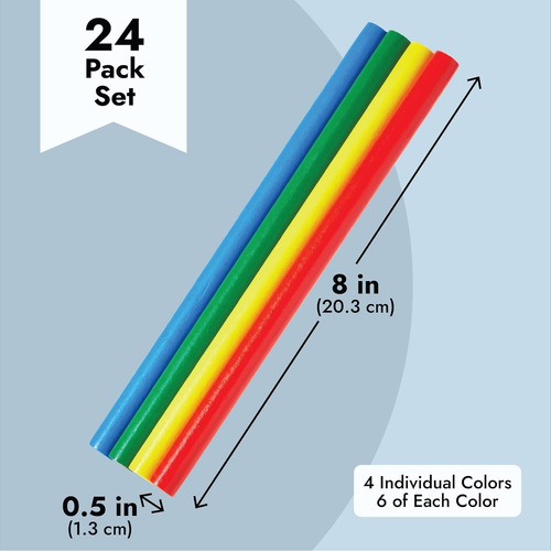 Paquete De 24 Palos De Ritmo Para Niños, Madera, 20 Cm, 4 Co