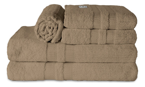Roupa De Cama Box Kit Suíte Queen 08 Peças + Jogo De Banho Marrom-claro Avelã / Cogumelo