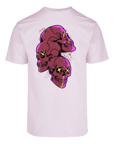 Playera Cuello Redondo Diseño Pink Skulls 100% Algodón