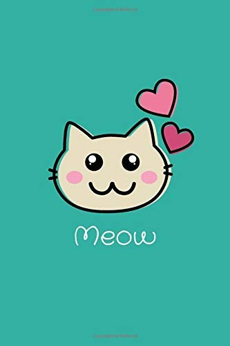 Meow Lined Cat Journal With Cute Quote Sea Foam Green