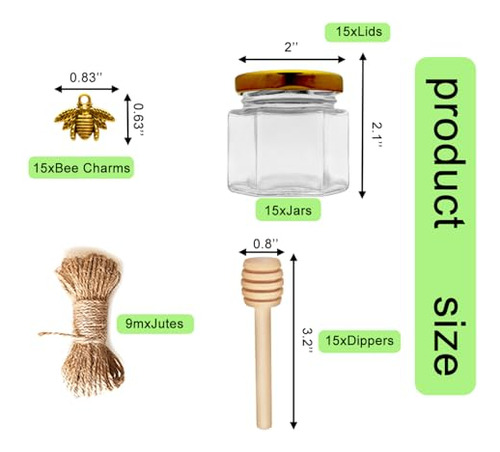 Adabocute 2 Oz 15 Paquete Hexagon Mini Glass Jars Con Cuchar