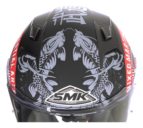 Casco Integral Smk Stellar Samurai Visor Simple Diseño Samurai Color Negro Mate/rojo Tamaño Del Casco L