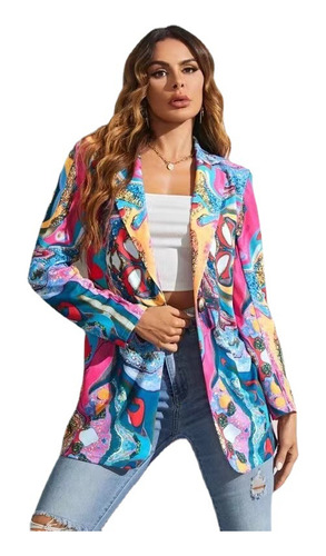 Chamarra De Mujer Tipo Blazer Holgada Con Un Solo Botón Y Es