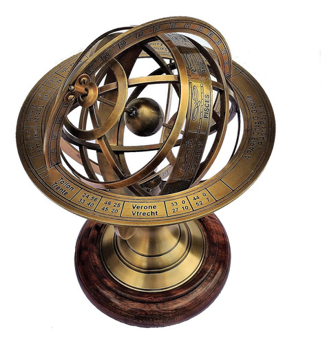 Globo De Esfera Armilar De Latón Antiguo De Astrolabio