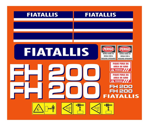 Kit Adesivo Para Escavadeira Fiatallis Fh200 + Etiqueta Mk Cor ADESIVO EMBLEMA GRÁFICO FH 200