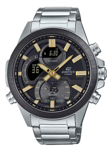 Reloj Hombre Casio Ecb-30db-1a9df Edifice Correa Plateado Bisel Plateado Fondo Negro