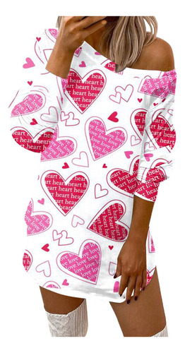 Vestido Holgado Y Cómodo Con Estampado De Corazones Para Muj