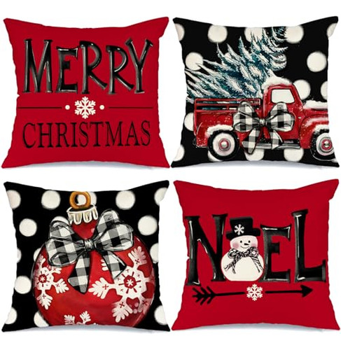 Christmas Pillow Covers 18 X 18 Inch Set Of 4, Polka Do...