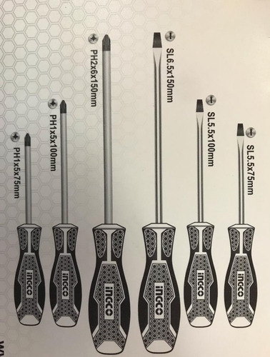 Imagen 3 de 6 de Desarmadores Set 6 Piezas, Plano Y Cruz Marca Ingco