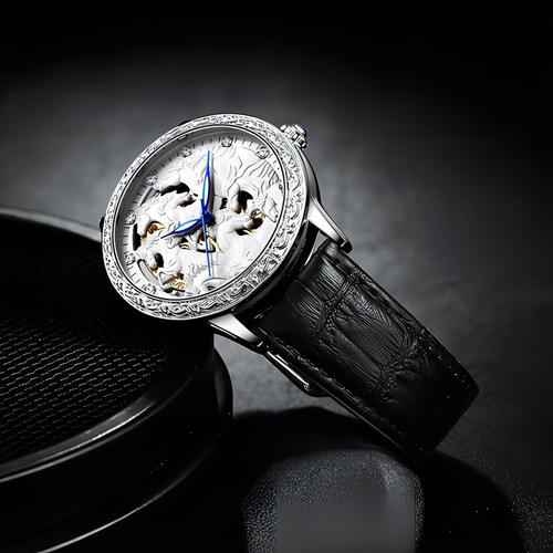 Reloj De Moda Mecánico Kimsdun Luminous Hollow Color Del Fondo Plateado