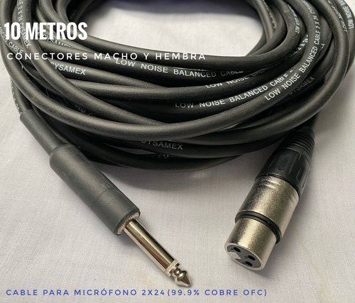 Cable Para Micrófono 2x24 Con Macho Y Hembra, 10 Metros