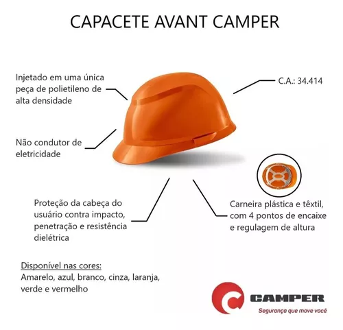 Capacete Segurança Avant Classe B C/carneira CA 34414 Camper - FERRAGENS  HOME HOUSE – Ferramentas/Soldas/Abrasivos/Calçados/EPI