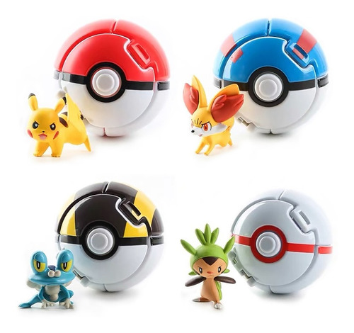 Set 4 Pokebolas Para Lanzar Con Figuras