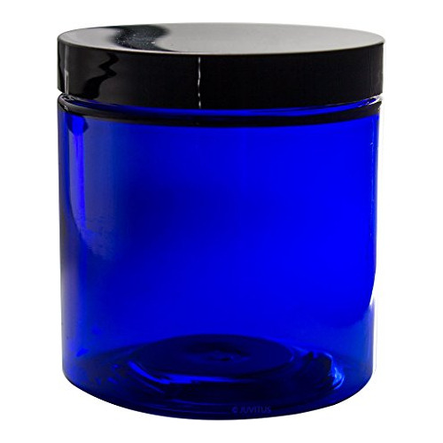 Tarro De Crema De Plástico Azul De 8 Oz Tapa Negra - P...