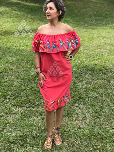 Vestido Artesanal Mexicano Bordado Otomí De Manta | Meses sin intereses Vestido Artesanal Mexicano Bordado Otomí De Manta | Meses sin intereses