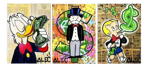 Juego De 3 Pinturas Con Diamantes Alec Monopoly Money 5d Par