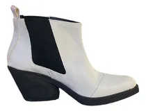 Comprar Botas Texanas Blanco Negro Suela Plata Caña Baja Cierre Moda