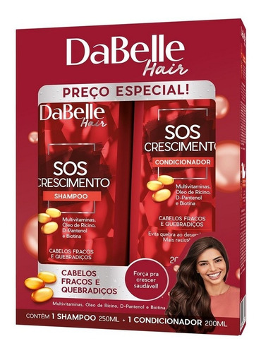 Shampoo E Condicionador Dabelle Hair Sos Crescimento Em Frasco De 450ml De 450g Pacotes