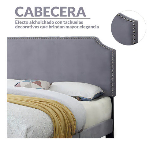Base De Cama King Size Con Cabecera Forrada Y Acolchada