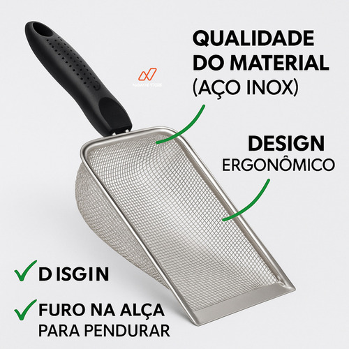 Pá Higiênica Para Gatos Em Aço Inox Com Malha De 2,8 Mm Ideal Para Areia Granulada Namave