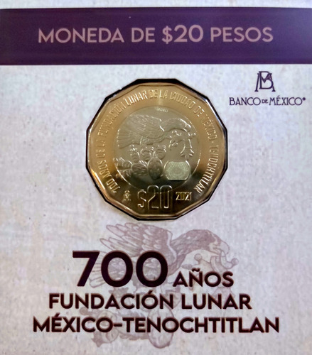 1 Moneda 20 Pesos Fundación Lunar Nueva En Blíster Auténtico