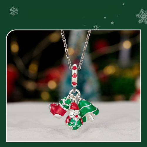 Zb Charm O Dije De Gnomo, Árbol De Navidad Y Bota. Plata