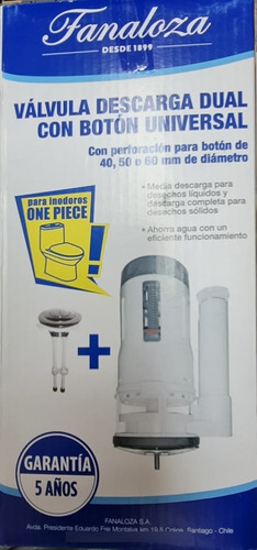 Imagen 2 de 3 de Valvula De Descarga Dual Con Boton Wc Fanaloza 5añosgarantia