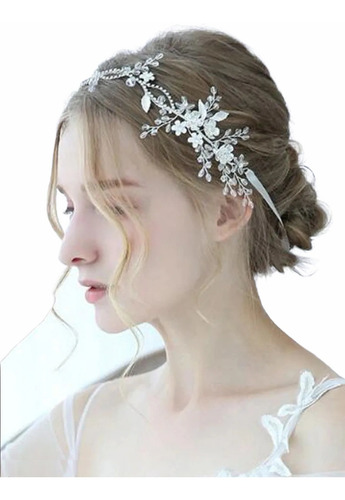 Tocado Tiara Corona Novia Nupcial Xv Flores Cristal I155