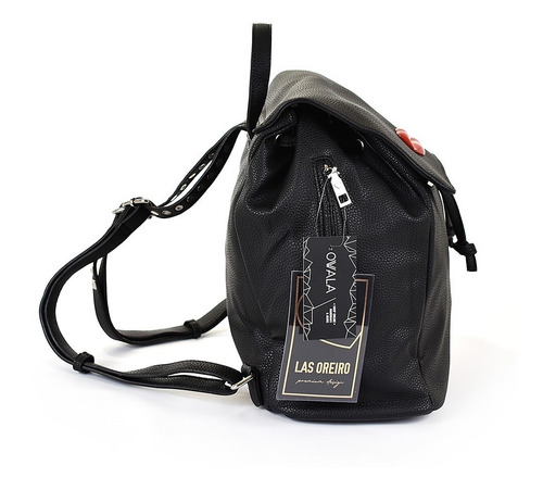 Imagen 6 de 6 de Mochila Negra Mujer Cuero Sintetico Las Oreiro Original Boca