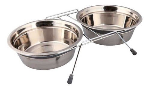 Comedero Inox. Doble  Plato De 21 Cm Ancho  44 Cm