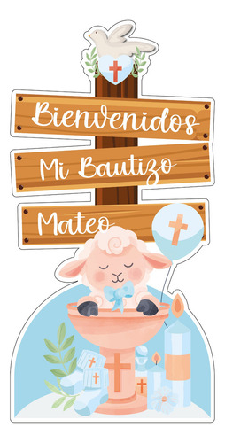 Letrero Bautizo Bienvenida Base Rígida 1 Pz Coroplast Color Azul Claro