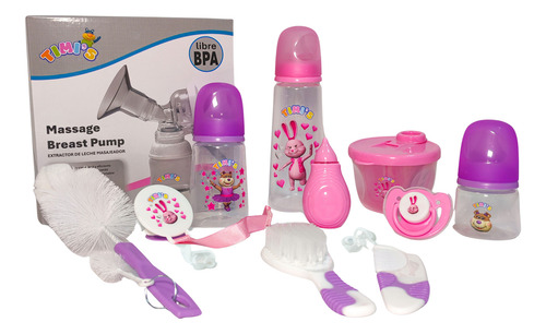 Timis Set Completo Biberones Y Más De 9 Pzas Rosa Niña-9piezas