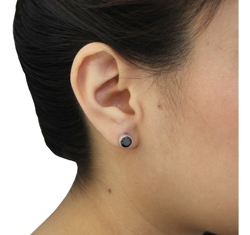 Imagen 7 de 10 de Aretes Broqueles De Plata 925 Y Zirconia Cubica Negra Agálea