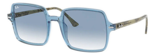 Óculos De Sol Ray-ban I-shape Square Ii Standard Armação De Acetato Cor Gloss Transparent Blue, Lente Light Blue Degradada, Haste Green Havana De Acetato - Rb1973