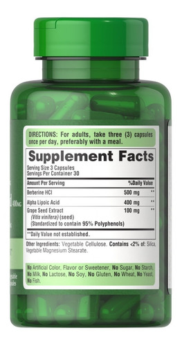 Puritan´s Berberina Berberine Salud Cardiovascular 90 Cap Sabor Sin sabor