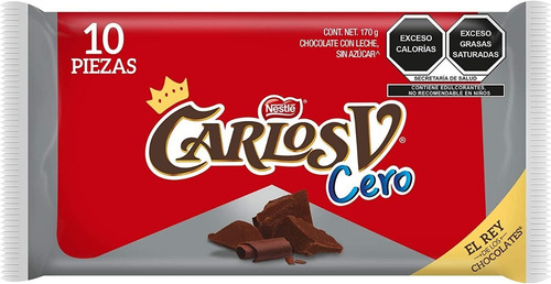 Carlos V Cero Chocolate Con Leche Sin Ázucar 10 Pzas 170g