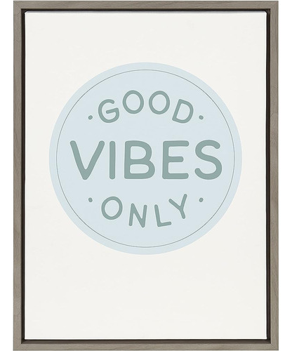 Kate Y Laurel Sylvie Good Vibes Only Pale Blue Button Framed