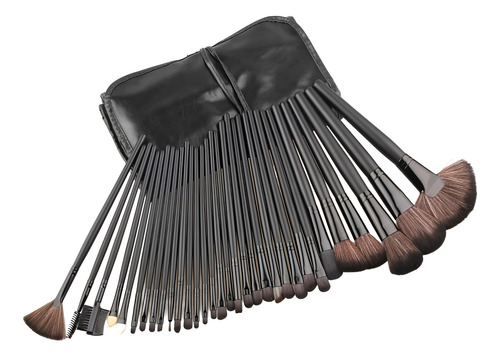Set 32 Brochas Y Pinceles Maquillaje Negro Estuche Make Up Negro