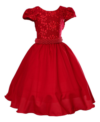 Vestido Infantil Vermelho Princesa Luxo Casamento Formatura