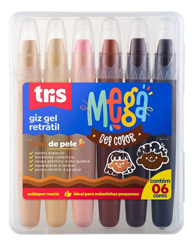 Giz De Cera Retrátil Tris Mega Gel Color Tons De Pele