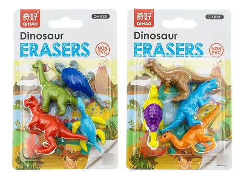 Pack 02 Sets De Gomas Para Borrar 4pcs Dinosaurios