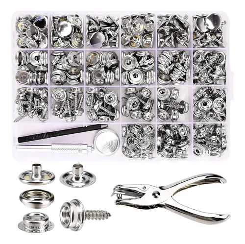 Kit De Botones A Presión Para Lona – Plateado, Acero Inoxidable 304, 40 Unidades Con Herramientas