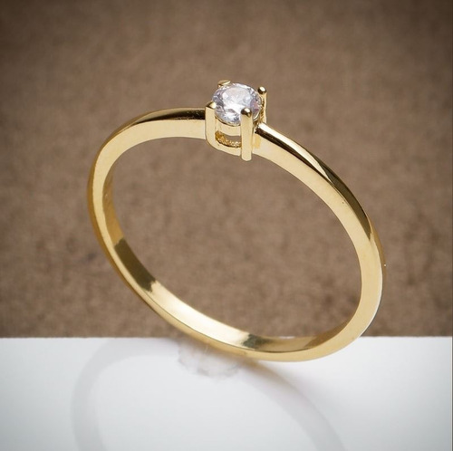 Imagem 3 de 4 de Anel Feminino Solitário Pedra Cristal Banhado Ouro 18k Jerry