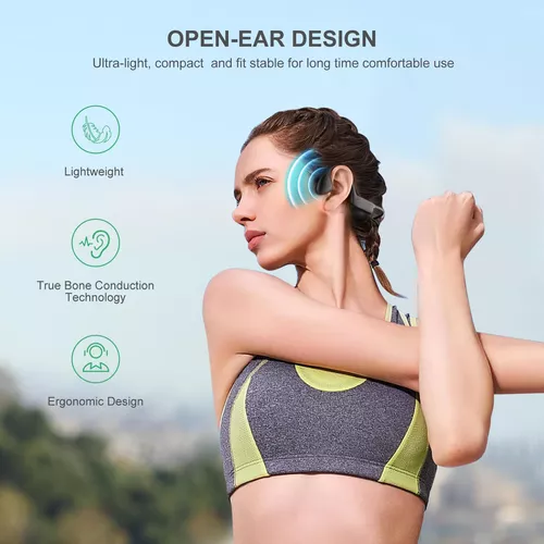  Audífonos inalámbricos de conducción ósea Bluetooth 5.0 para  deportes. No cubren las orejas. Audífonos con micrófono a prueba de sudor,  para correr, ciclismo, senderismo : Electrónica